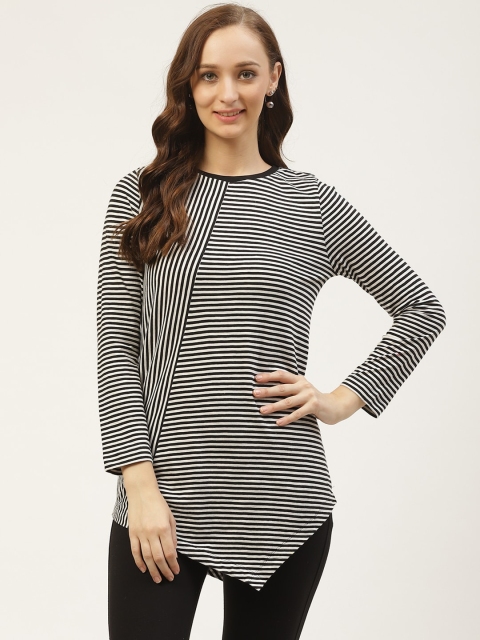 

PIRKO Women Black & White Striped Asymmetric Top
