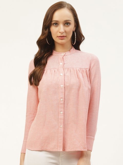 

PIRKO Women Dusty Pink & White Regular Fit Striped Casual Shirt