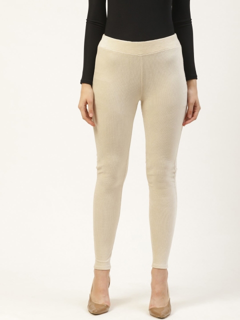

PIRKO Women Off-White Slim Fit Solid Velvet Corduroy Leggings
