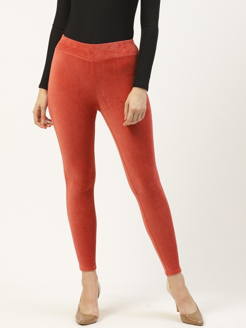 

PIRKO Women Rust Orange Slim Fit Solid Velvet Corduroy Leggings