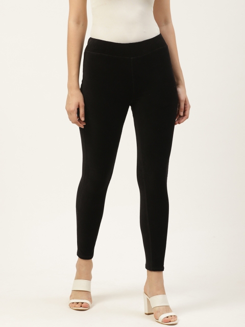 

PIRKO Women Black Slim Fit Solid Velvet Corduroy Leggings