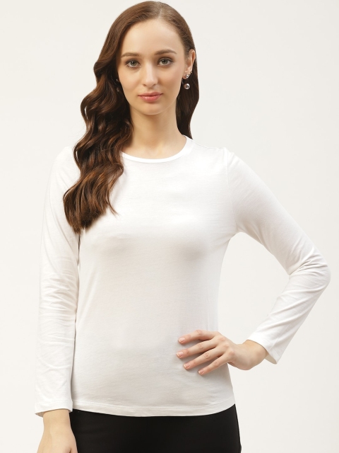 

PIRKO Women White Solid Round Neck Pure Cotton T-shirt