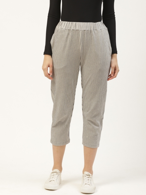 

PIRKO Women Off-White & Grey Striped Slim Fit Capris