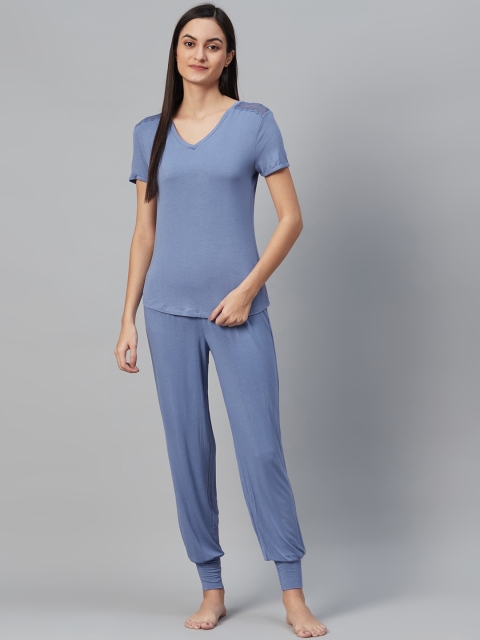

Marks & Spencer Women Blue Solid Night suit