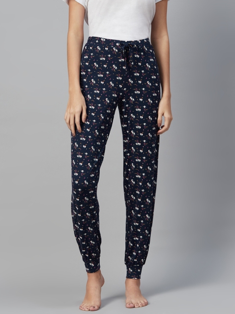 

Marks & Spencer Women Navy Blue & Off-White Floral Printed Lounge Pants