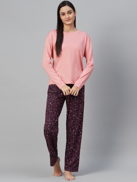 

Marks & Spencer Women Pink & Wine-Coloured Solid Night suit