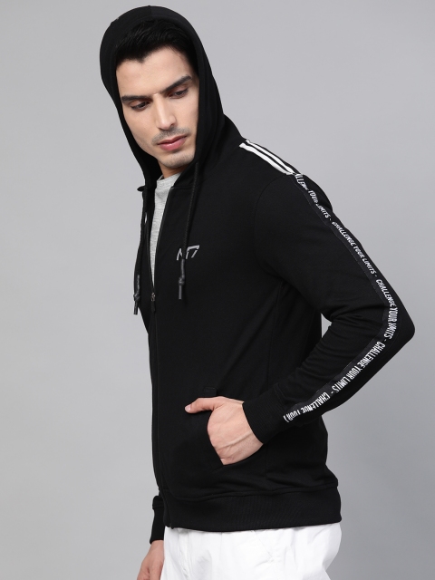 

Metronaut Men Black Solid Hooded Sweatshirt with Side Taping