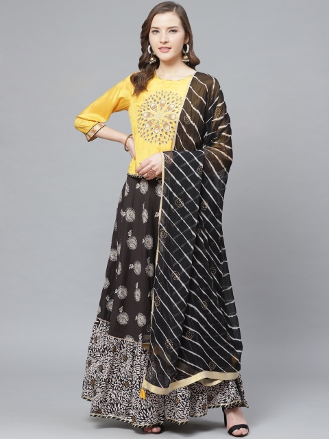 

Rain & Rainbow Black & Mustard Embroidered Ready to Wear Lehenga & Blouse with Dupatta