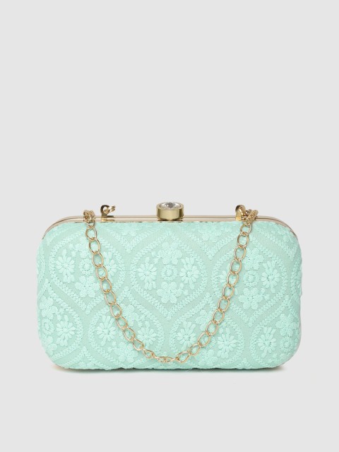

Anekaant Sea Green & Gold-Toned Embroidered Box Clutch