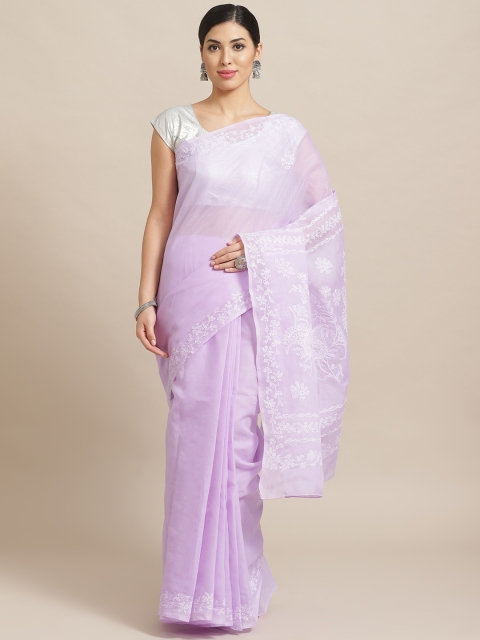 

ADA Lavender & White Pure Cotton Chikankari Embroidered Sustainable Saree