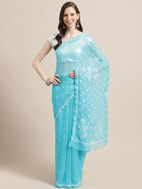 

ADA Blue Chikankari Embroidered Saree