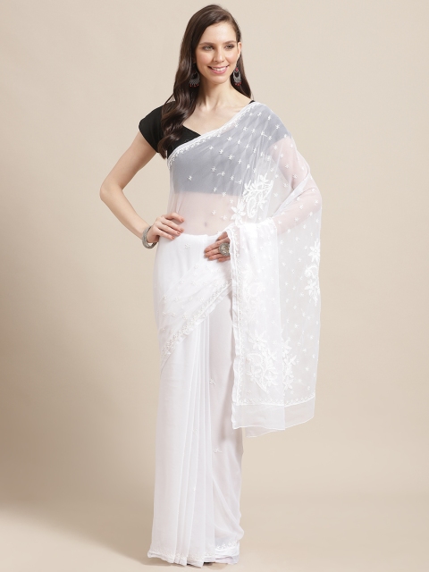 

ADA White Chikankari Embroidered Sustainable Saree