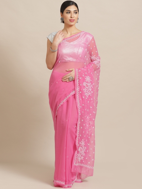 

ADA Pink Chikankari Embroidered Sustainable Saree