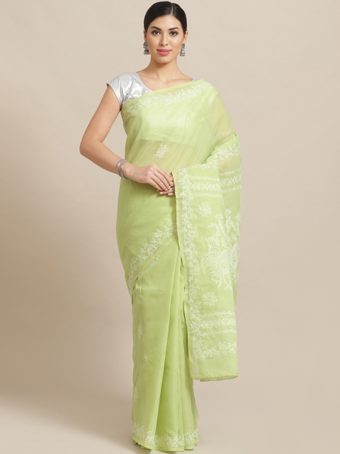

ADA Lime Green & White Pure Cotton Chikankari Embroidered Saree