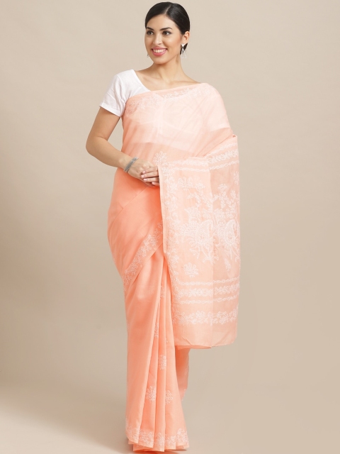 

ADA Peach-Coloured Chikankari Embroidered Pure Cotton Sustainable Saree