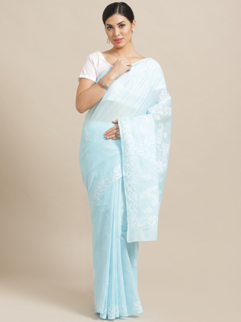 

ADA Blue Chikankari Embroidered Pure Cotton Sustainable Saree