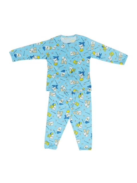 

Chipbeys Unisex Kids Blue & White Teddy Printed Night suit
