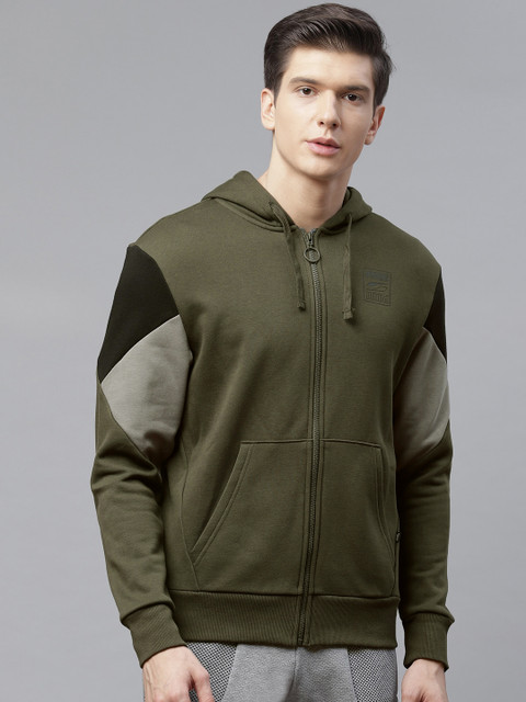 

Puma Men Olive Green Rebel Hoodie Solid Sporty Jacket