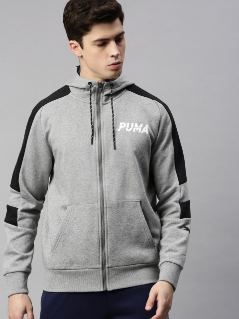 

Puma Men Grey Melange Striped Open Front Jacket