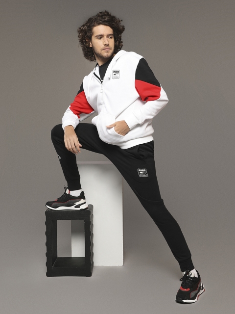 

Puma Men White Rebel Hoodie Solid Sporty Track Jacket