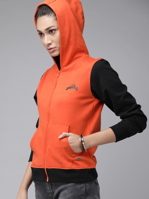 

Roadster Women Orange Solid Pure Cotton Hooded Sweatshirt