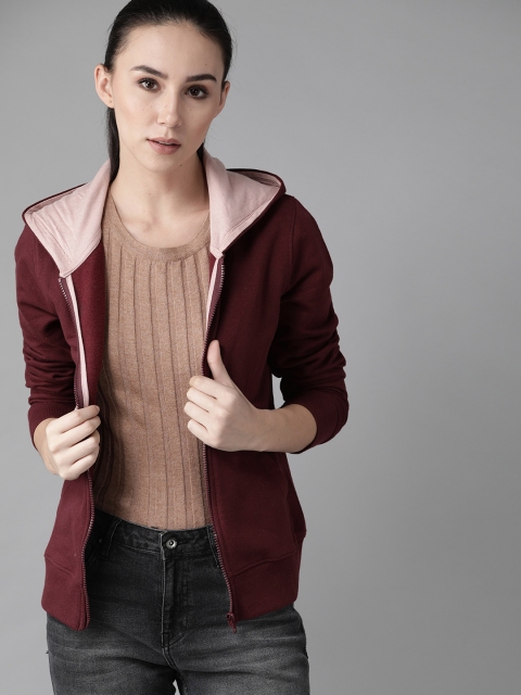 

Roadster GreenTurn Women Maroon Solid Hooded Sustainable Sweatshirt