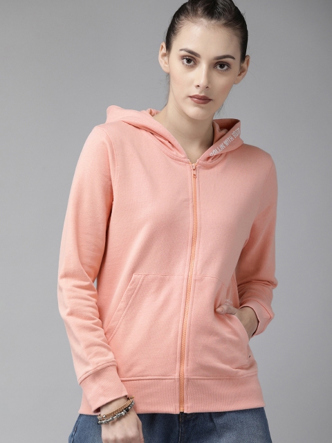 

Roadster Women Peach-Coloured Solid Greenturn Hooded Sustainable Sweatshirt