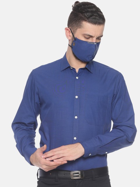 

Balista Men Blue Standard Tailored Fit Solid Formal Giza Cotton Shirt With Mask