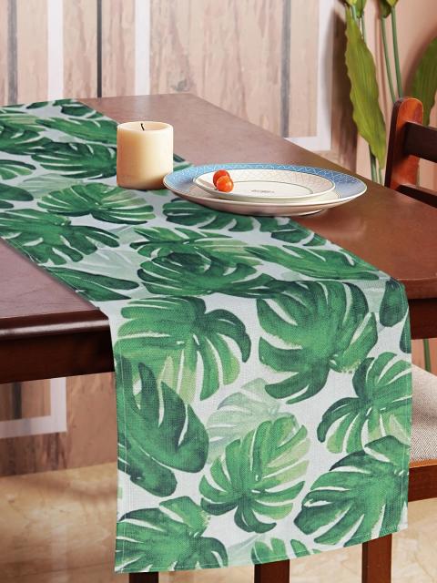 

HOUZZCODE Green & White Floral Tropical Leafs Table Runner