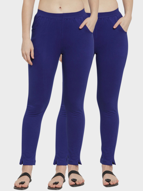 

TAG 7 Women Pack Of 2 Blue Solid Ankle-Length Straight-Fit Leggings