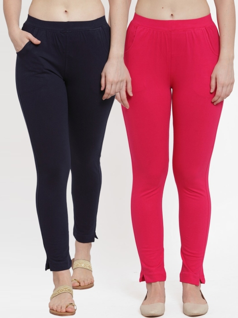 

TAG 7 Women Pack Of 2 Solid Ankle-Length Straight-Fit Leggings, Magenta