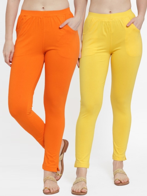 

TAG 7 Women Pack Of 2 Solid Ankle-Length Straight-Fit Leggings, Yellow