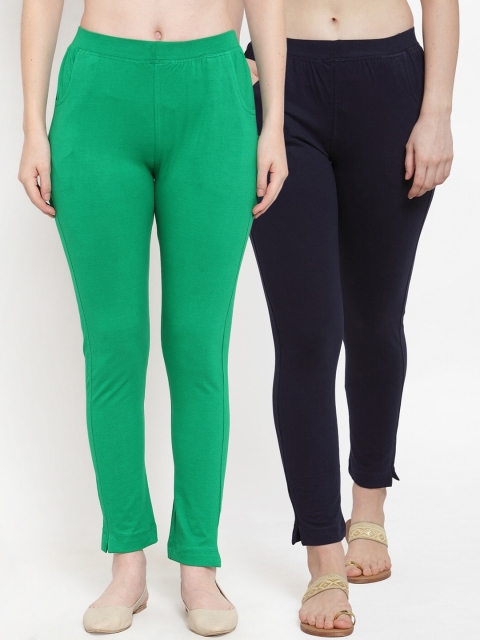

TAG 7 Women Pack Of 2 Solid Straight-Fit Ankle-Length Leggings, Navy blue