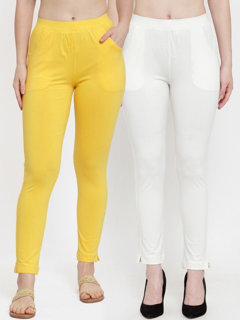 

TAG 7 Women Pack Of 2 Solid Straight-Fit Ankle-Length Leggings, Yellow