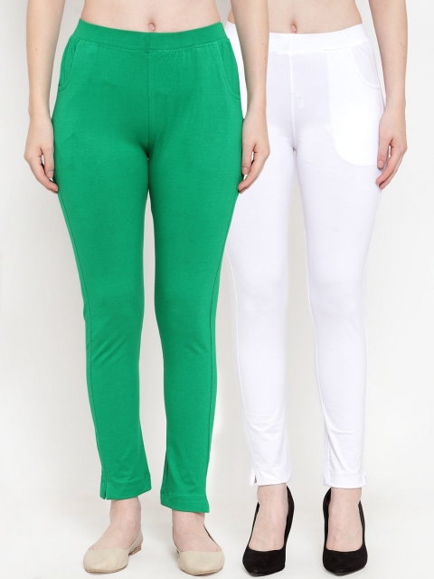 

TAG 7 Women Pack Of 2 Solid Straight-Fit Ankle-Length Leggings, Green