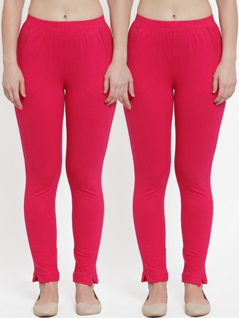

TAG 7 Women Pack Of 2 Solid Straight-Fit Ankle-Length Leggings, Magenta