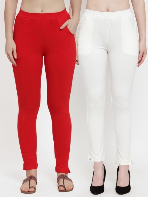 

TAG 7 Women Pack Of 2 Solid Straight-Fit Ankle-Length Leggings, Red