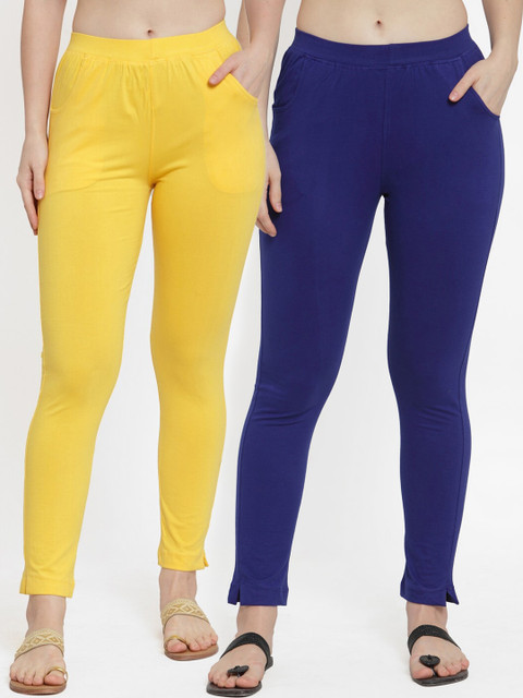 

TAG 7 Women Pack Of 2 Solid Straight-Fit Ankle-Length Leggings, Yellow