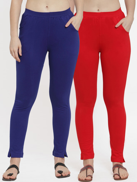 

TAG 7 Women Pack Of 2 Solid Straight-Fit Ankle-Length Leggings, Red