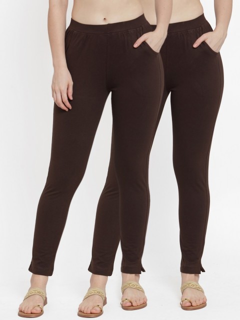 

TAG 7 Women Pack Of 2 Brown Solid Straight-Fit Ankle-Length Leggings