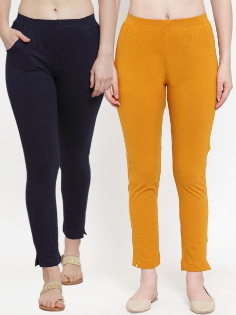 

TAG 7 Women Pack Of 2 Solid Straight-Fit Ankle-Length Leggings, Navy blue