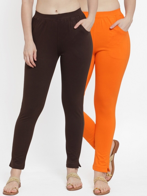 

TAG 7 Women Pack Of 2 Solid Straight-Fit Ankle-Length Leggings, Orange