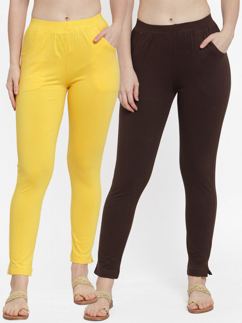 

TAG 7 Women Pack Of 2 Solid Straight-Fit Ankle-Length Leggings, Yellow