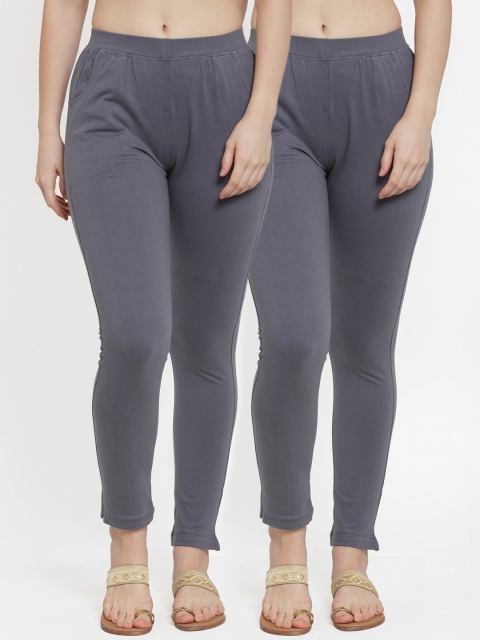 

TAG 7 Women Pack Of 2 Grey Solid Straight-Fit Ankle-Length Leggings