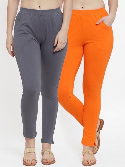 

TAG 7 Women Pack Of 2 Solid Straight-Fit Ankle-Length Leggings, Orange