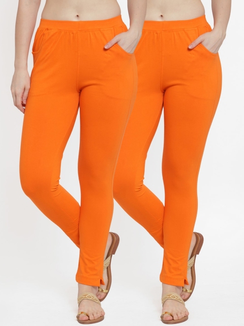 

TAG 7 Women Pack of 2 Orange Solid Ankle-Length Leggings