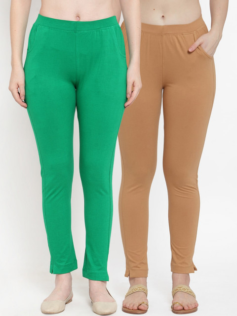 

TAG 7 Women Pack Of 2 Solid Ankle-Length Straight-Fit Leggings, Beige