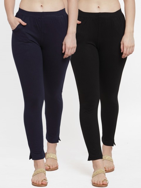 

TAG 7 Women Pack Of 2 Navy Blue Solid Straight-Fit Ankle-Length Leggings