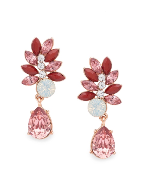 

Globus Rose Gold-Plated & Maroon Floral Drop Earrings
