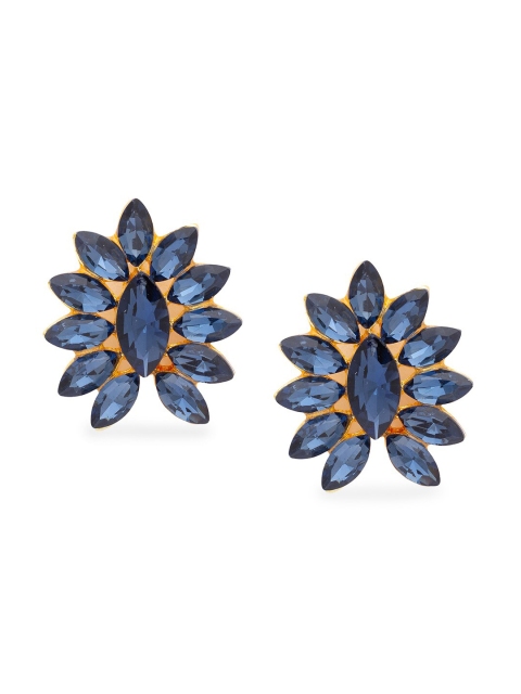 

Globus Gold-Plated & Navy Blue CZ Studded Leaf Shaped Studs